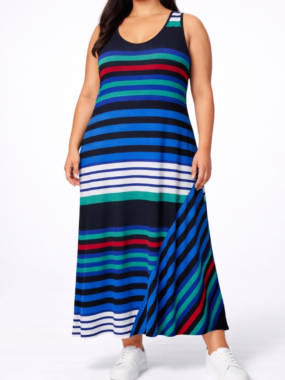 Calvin Klein 22W Maxi Jersey Tank Multi-color Sleeveless Long Dress Scoop Neck